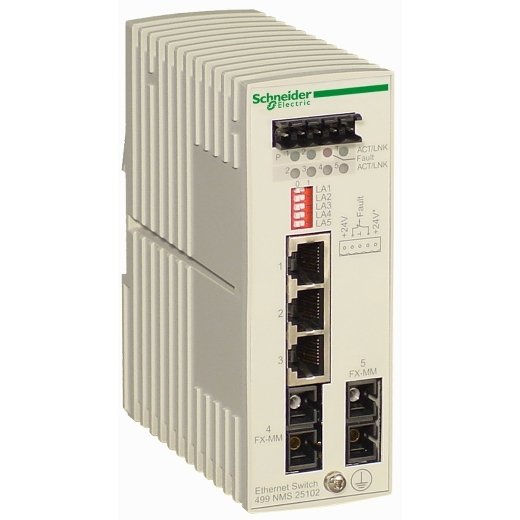 The 499NMS25102 is a durable, high-speed Ethernet switch by Schneider Electric, designed for reliable industrial networking with advanced management features.