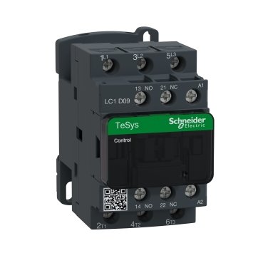 Schneider Electric's LC1D09U7 contactor ensures reliable motor control with auxiliary contacts and supports both 24V AC and DC coil voltages.