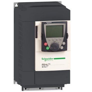 The ATV71HU75N4Z from Schneider Electric is a 7.5 kW (10 HP) variable speed drive designed for three-phase motors.